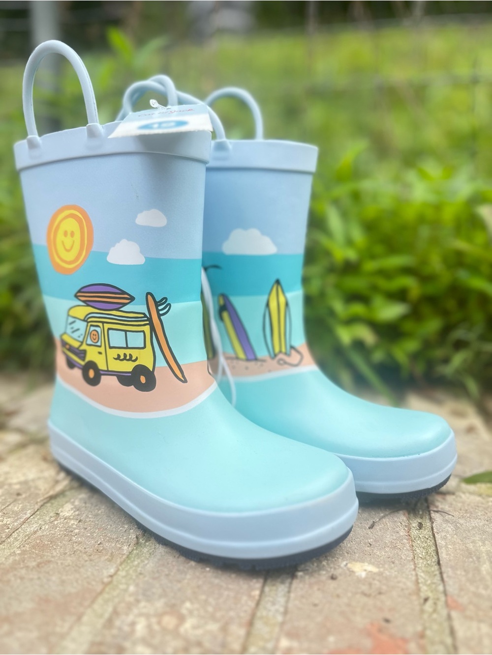 Cat & Jack Light Blue Surfboard Beach Kids Water Rain Boots